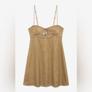 For Love & Lemons Glitter Slip Dress in gold